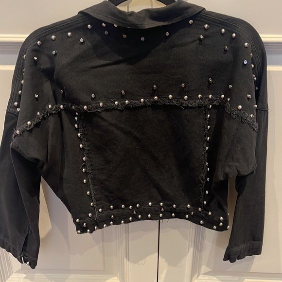 Black Denim Studded Cropped Jacket - Picture 2 of 3